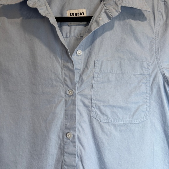 Sunday Best Aritzia Small Light Blue Cropped Button Down Shirt Short Sleeve Top - Picture 4 of 13
